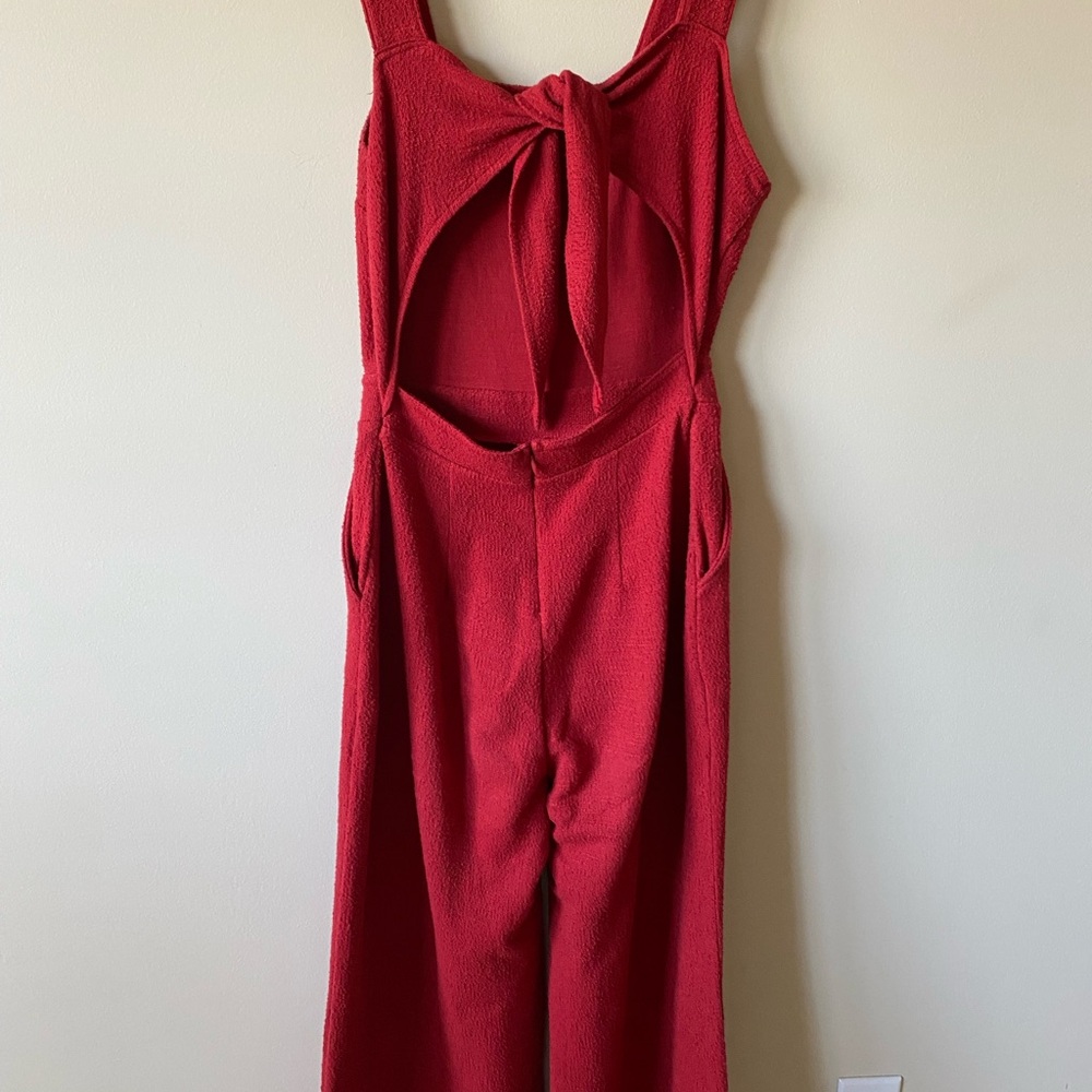Red Knit Jumpsuit - Picture 2 of 3